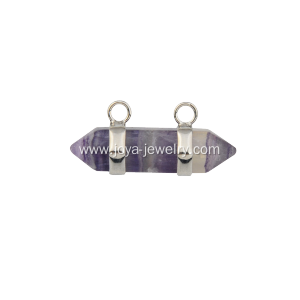 Natural Amethyst Hexagonal Pendant Plated Silver for Women Jewelry Necklace